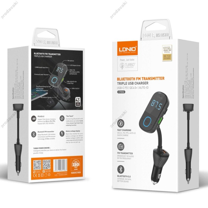 FM-трансмітер LDNIO C705Q Bluetooth 43W Black